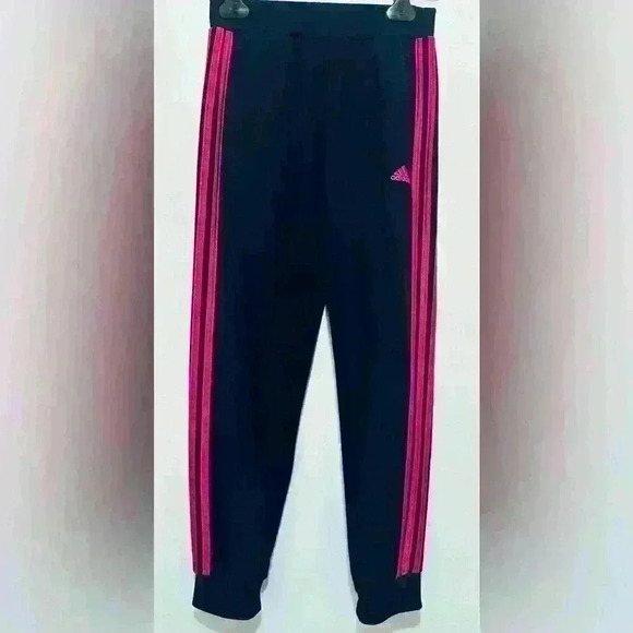 Adidas Youth Tall Size Large/14, Classic Tricot Jogger, Black with Pink Stripes - Picture 3 of 14